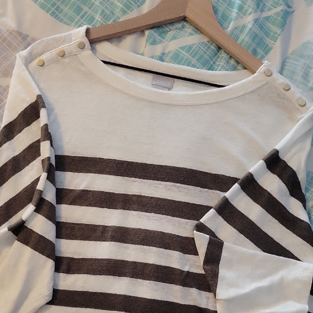 Striped Long Sleeve Top with Button Detail